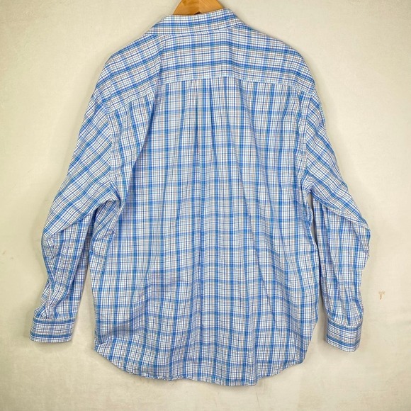 Peter Millar Crown Comfort Blue Plaid Print Pocket Button Down Shirt Size XXL - Picture 6 of 6